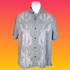 Tommy Bahama 100% Silk Short Sleeve Button Up Floral Striped Shirt